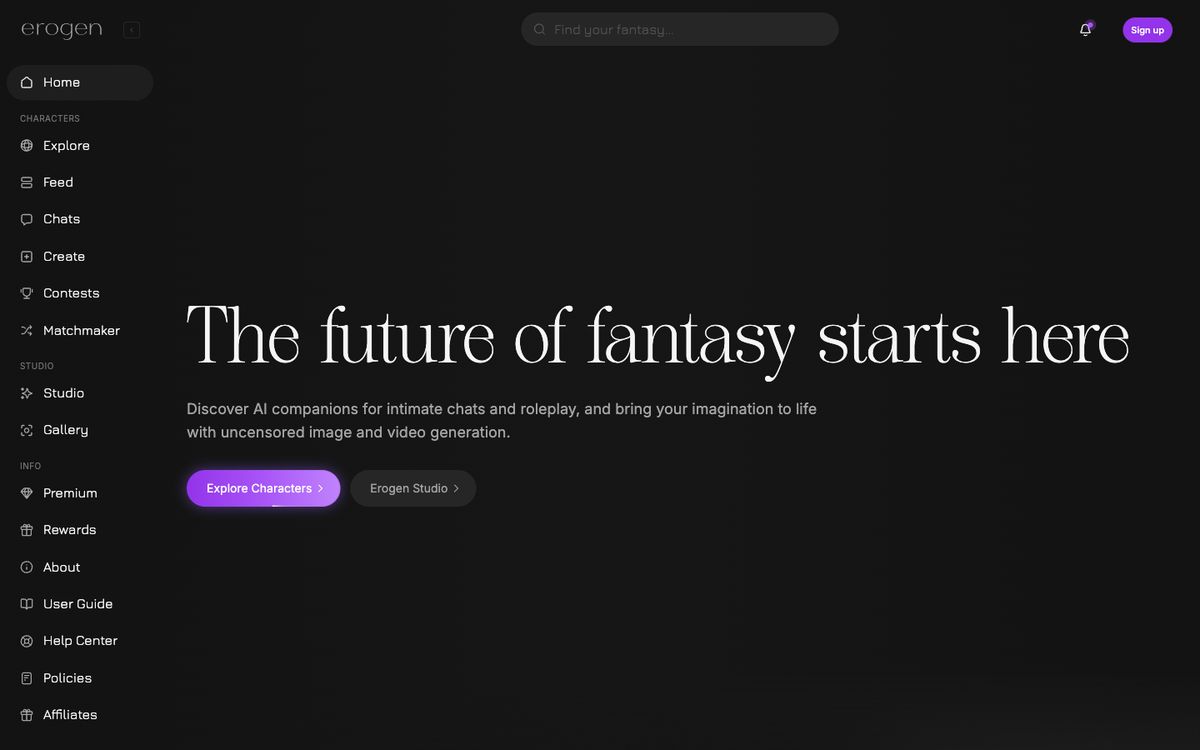 Erogen home page on desktop, Oct 8, 2026