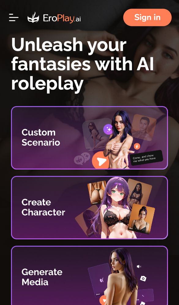 EroPlay AI home page on a phone, Oct 8, 2026