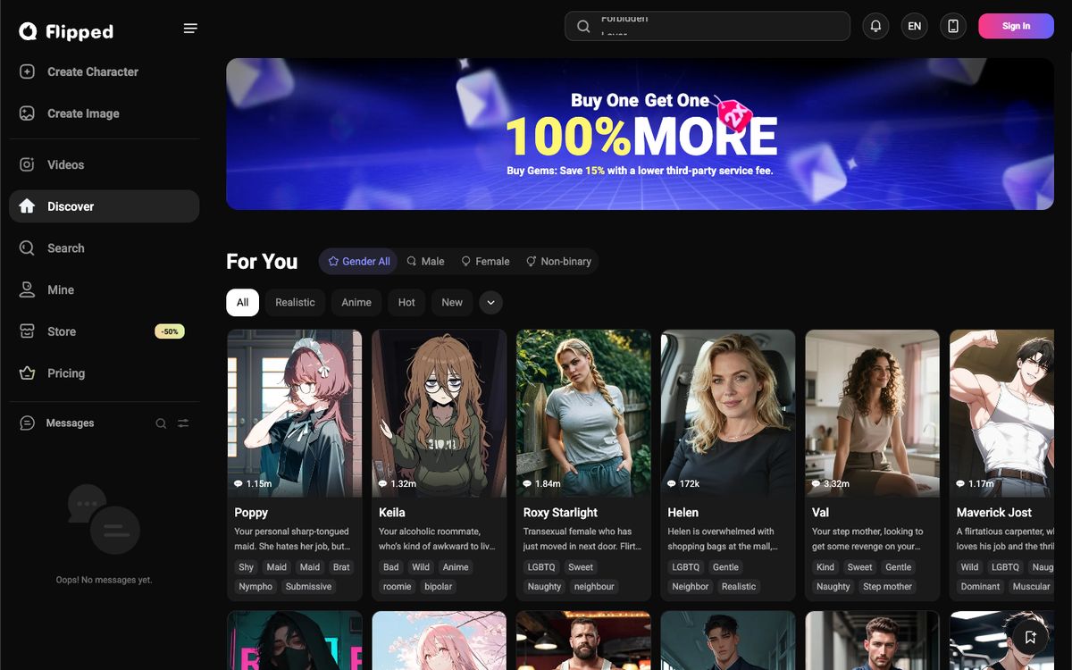 Flipped.Chat home page on desktop, Oct 8, 2026