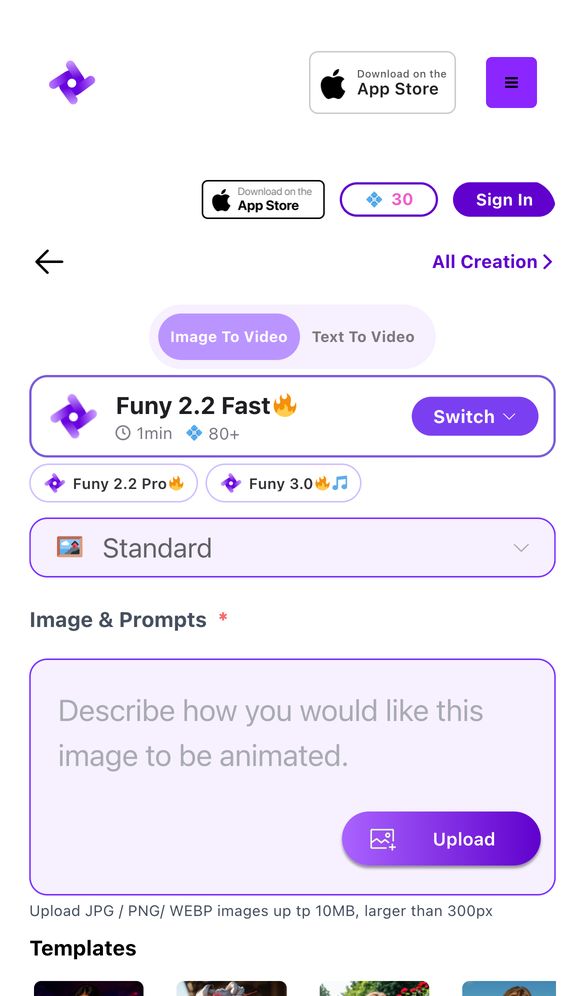 Funy AI home page on a phone, Oct 8, 2026