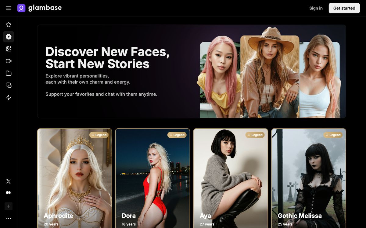 Glambase AI home page on desktop, Oct 8, 2026
