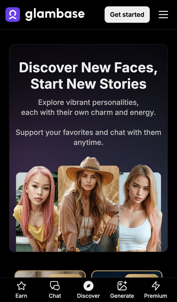 Glambase AI home page on a phone, Oct 8, 2026