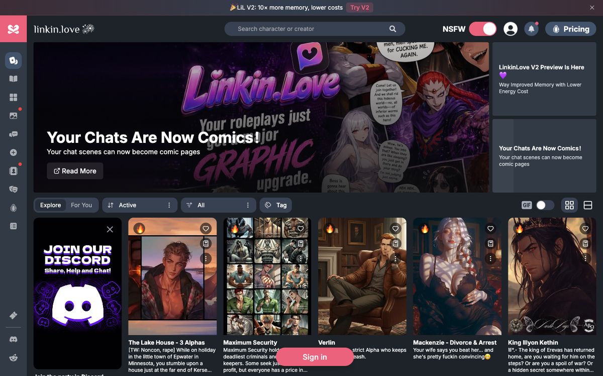 LinkinLove home page on desktop, Oct 8, 2026