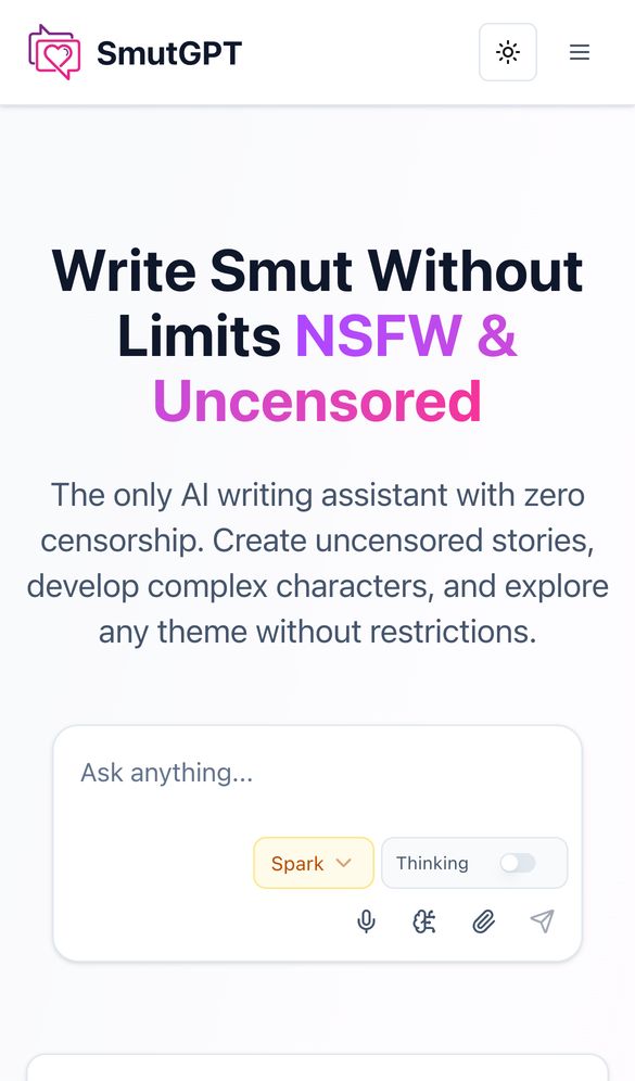 SmutGPT AI home page on a phone, Oct 8, 2026