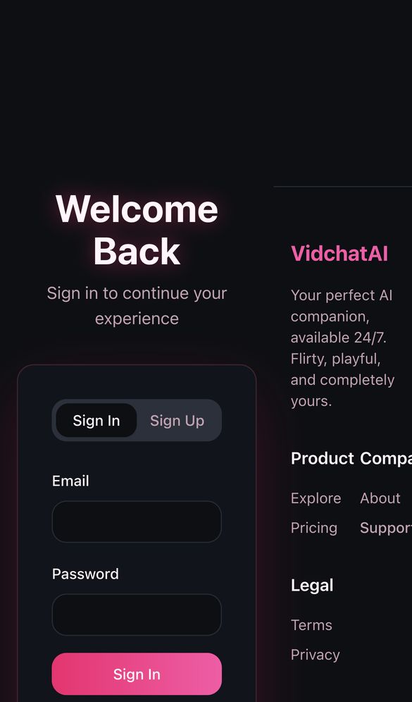 Vidchat AI home page on a phone, Oct 8, 2026