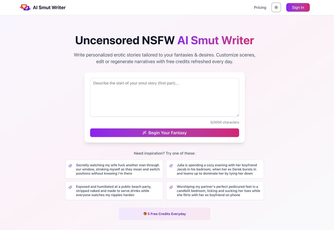 AI Smut Writer demo frame