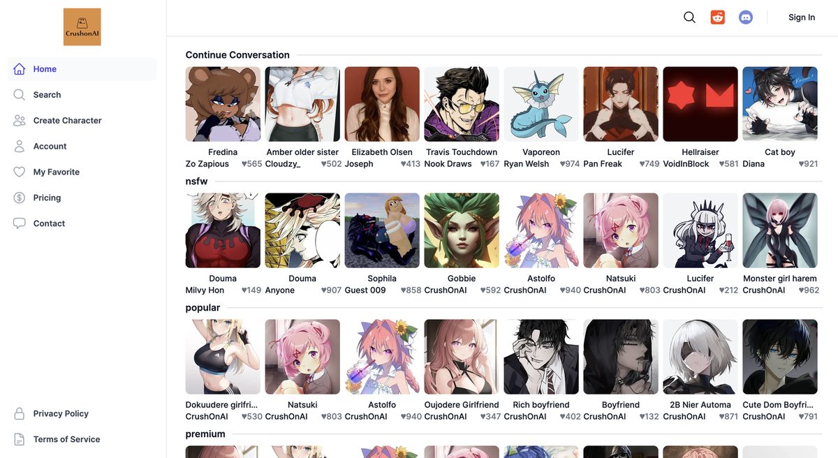 Crushon AI app screenshot