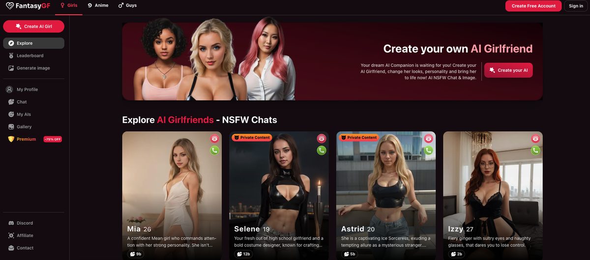 FantasyGF app screenshot